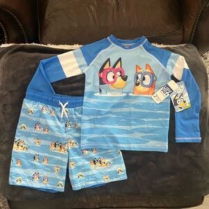 Bluey Kids Swim Trunks and Rash Guard Set - Blue